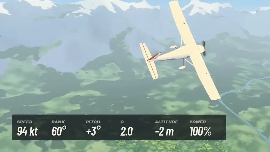 The small plane in a steep turn